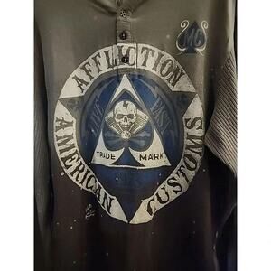 Affliction Thermal American Customs Long Sleeve Pullover Med 1/2 Button A102